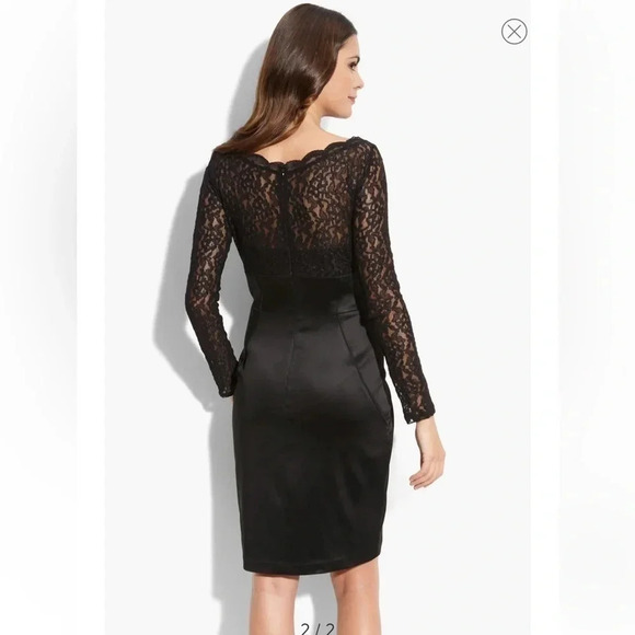 Maggy London | Classic Chic Black Lace & Stretch Satin Sheath Dress Size 6 Small - Picture 2 of 11